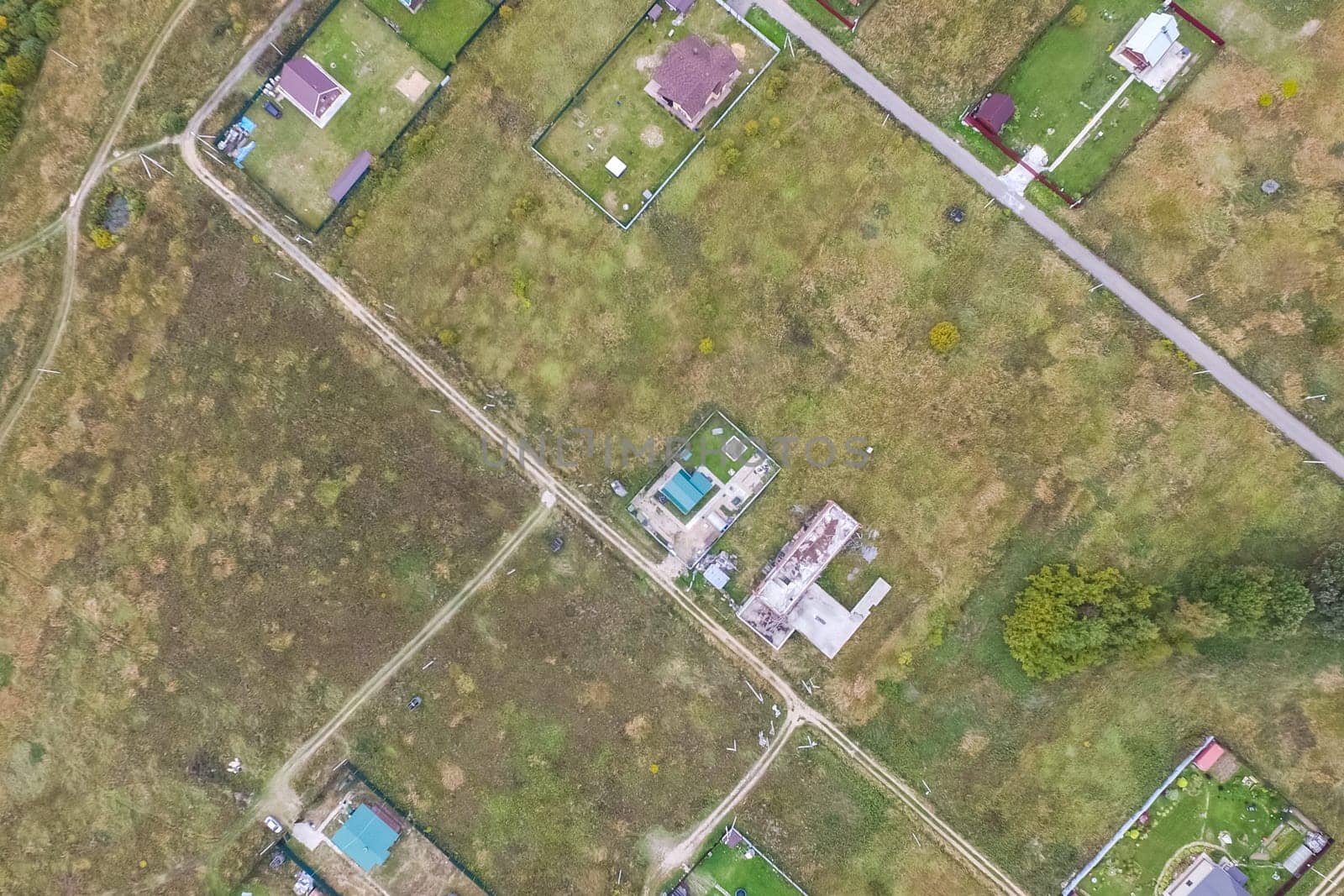 Top view of the village, fields and forests near the village