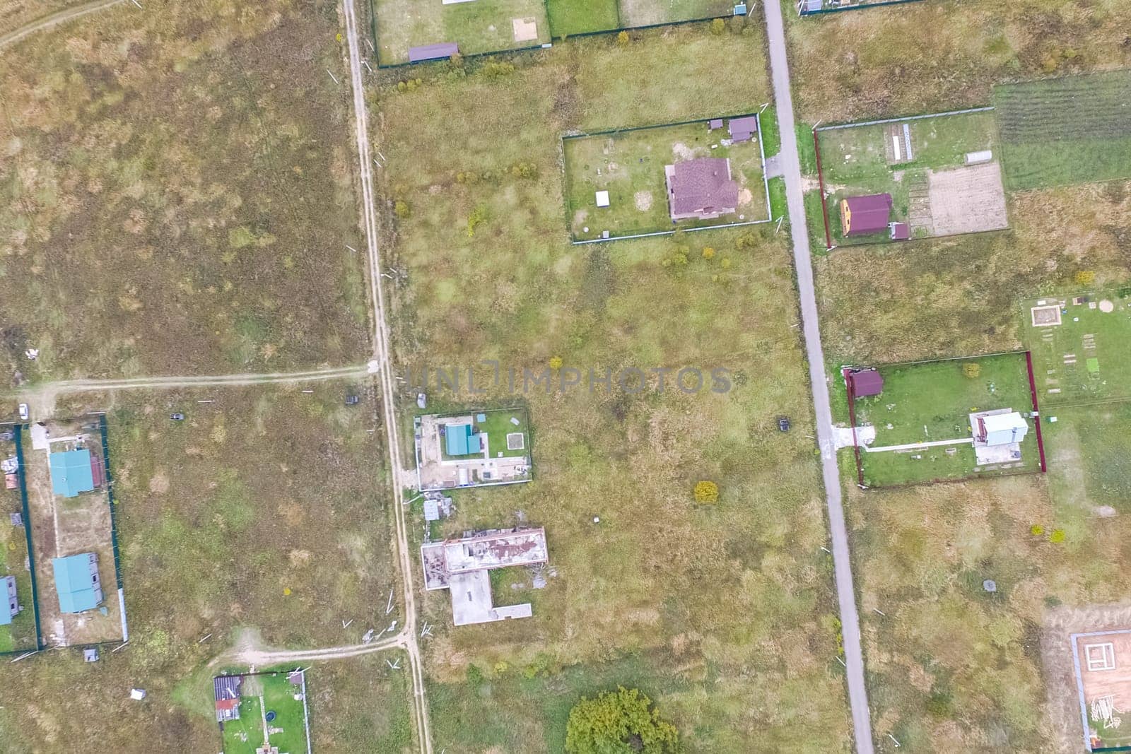 Top view of the village, fields and forests near the village