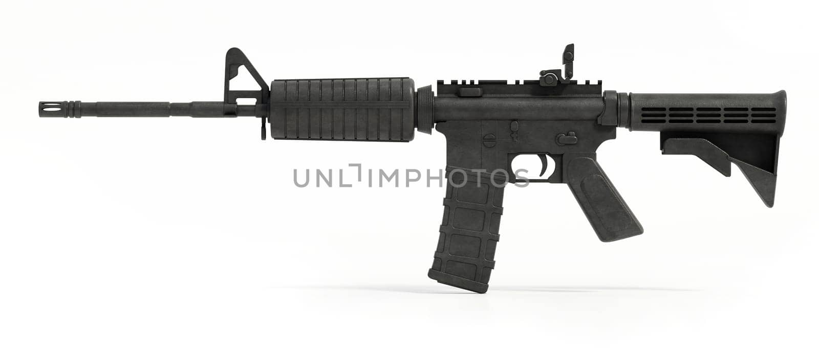 Automatic assault rifle isolated on white background. 3D illustration.