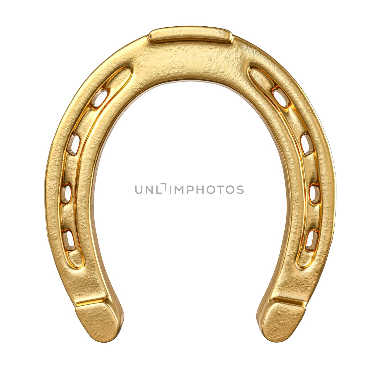 Golden horseshoe  white background, symbolizing good fortune  prosperity 3d