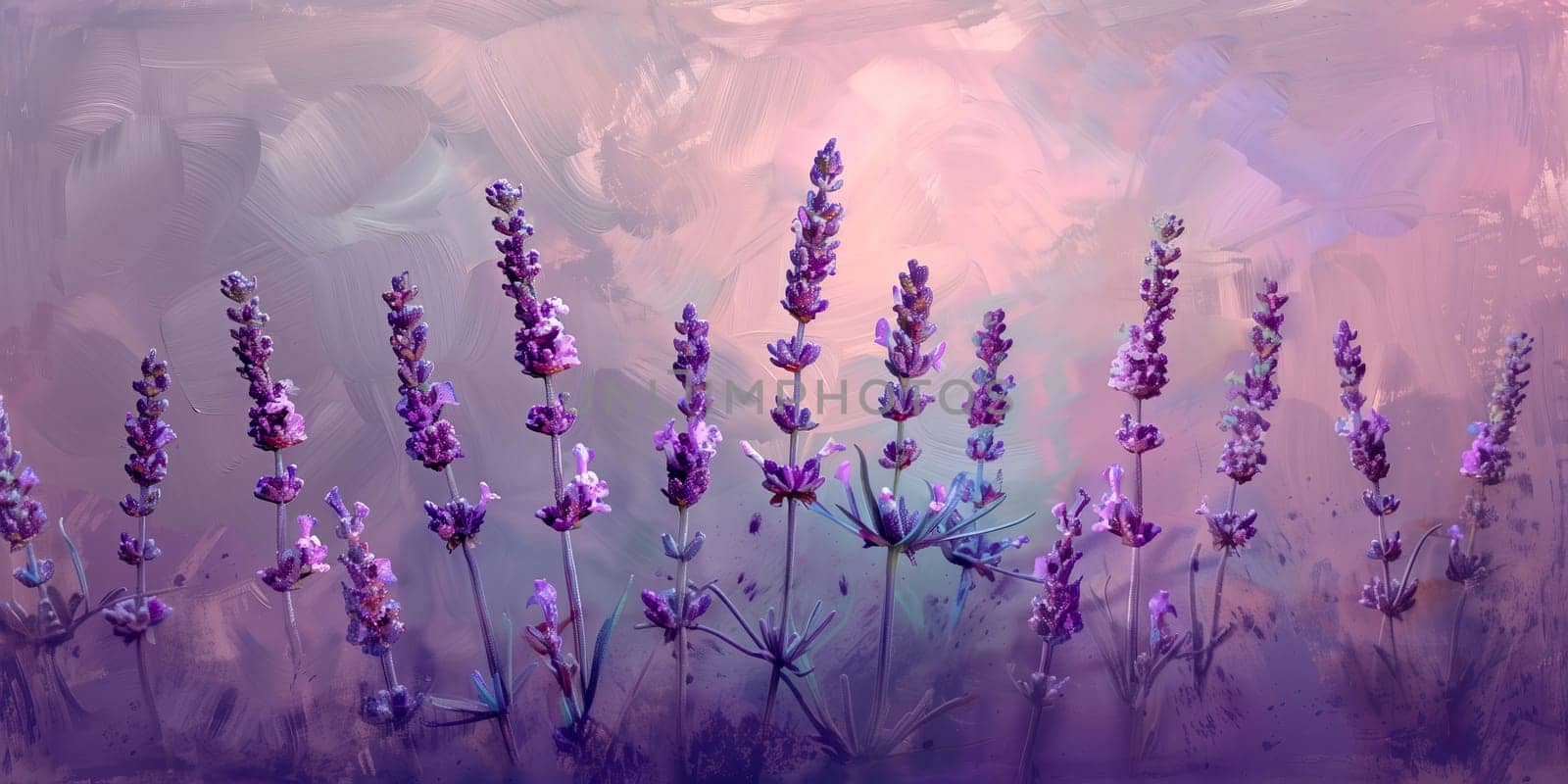 Lavender flowers growing in impressionist painting style background