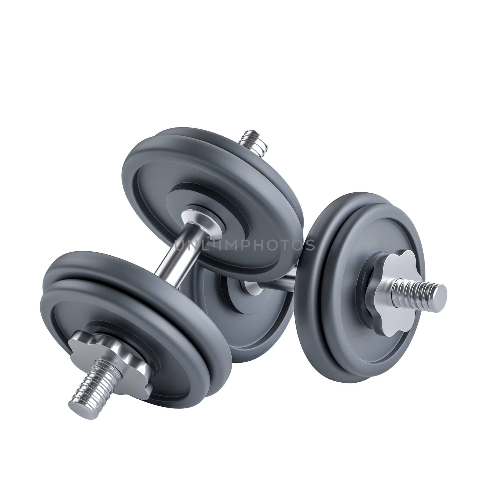 3d rendered image pair  dumbbells  transparent background. gym training concept