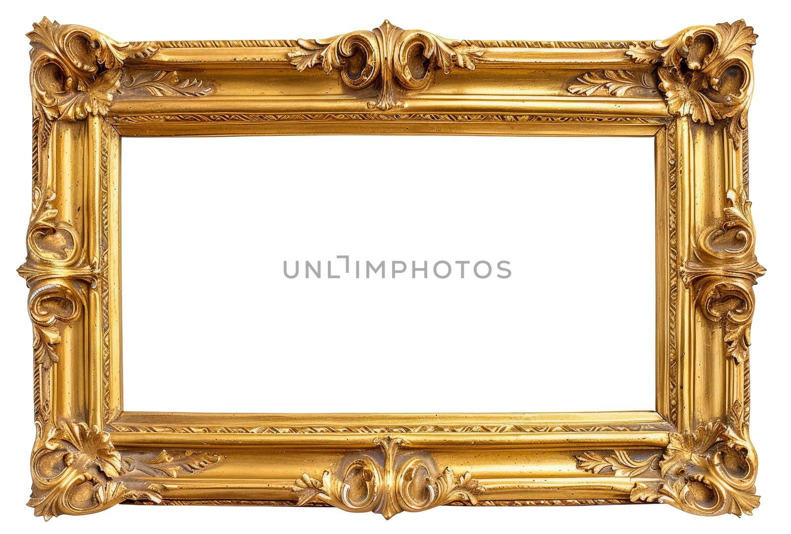 Elegant gold frame  intricate baroque details isolated a transparent backdrop
