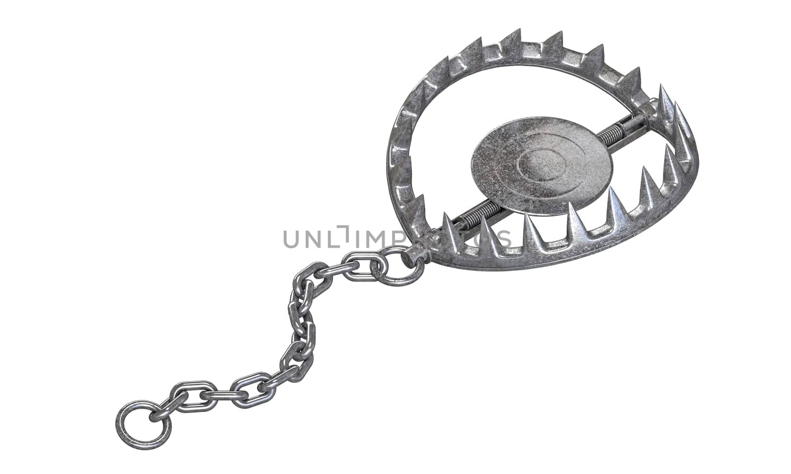 3d i metallic bear trap  chain isolated background, danger concept