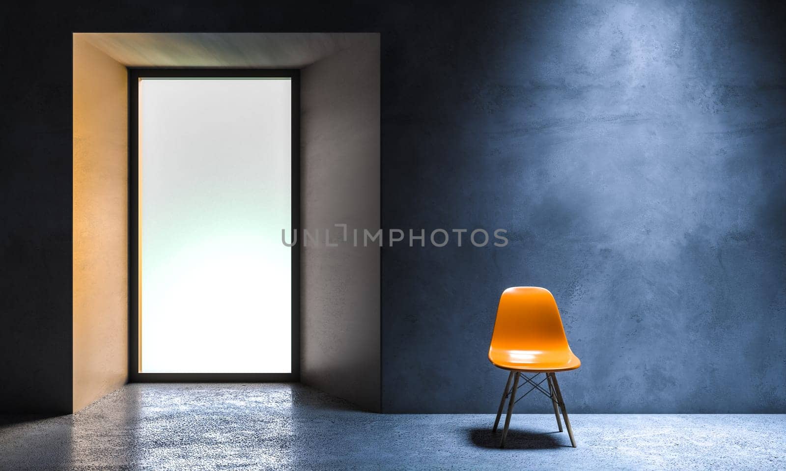 Minimalist interior design orange chair empty room, 3d render background