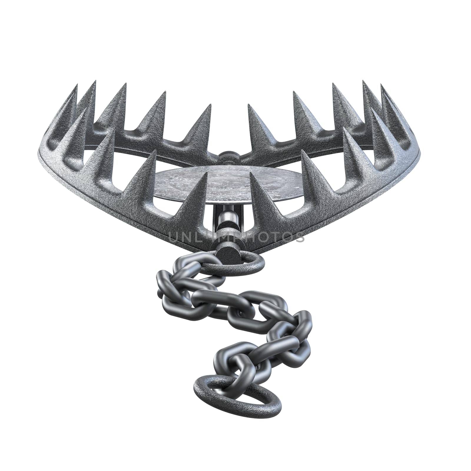 bear trap  sharp-toothed mechanism chain, isolated background 3d render