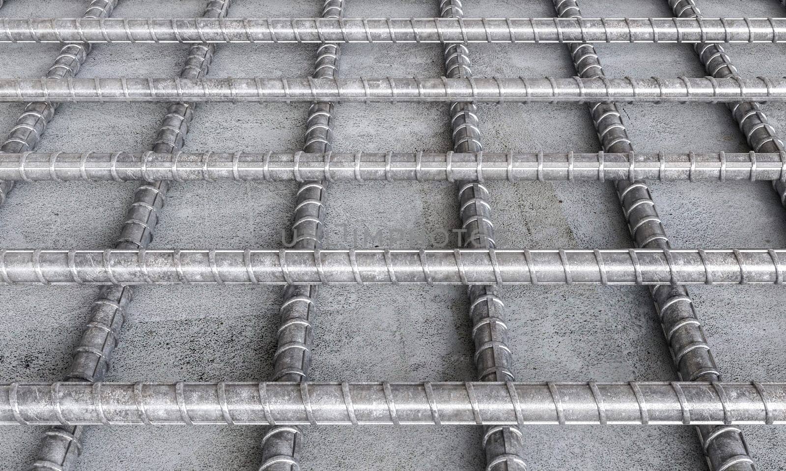 Steel rebar grid forming a structure for pouring concrete