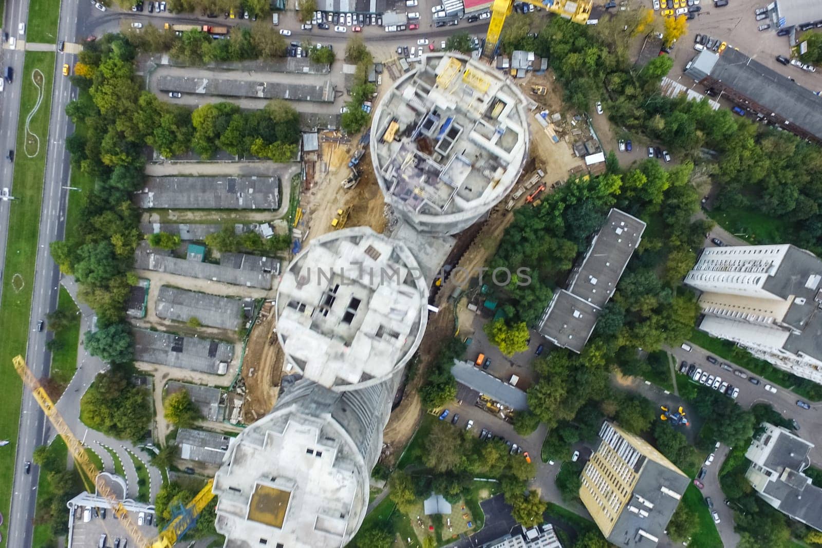 Top view of the city of Moscow, buildings and roads and other infrastructure of the city. Cityscape view from above.
