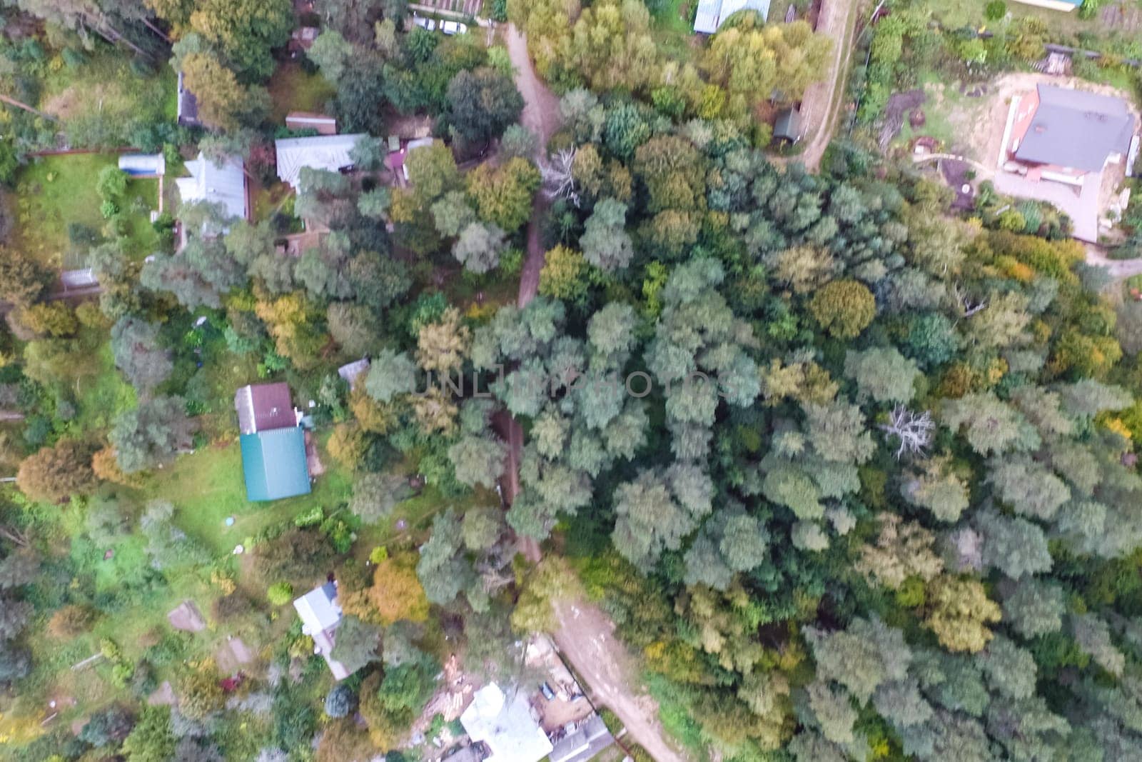 Top view of the village, fields and forests near the village