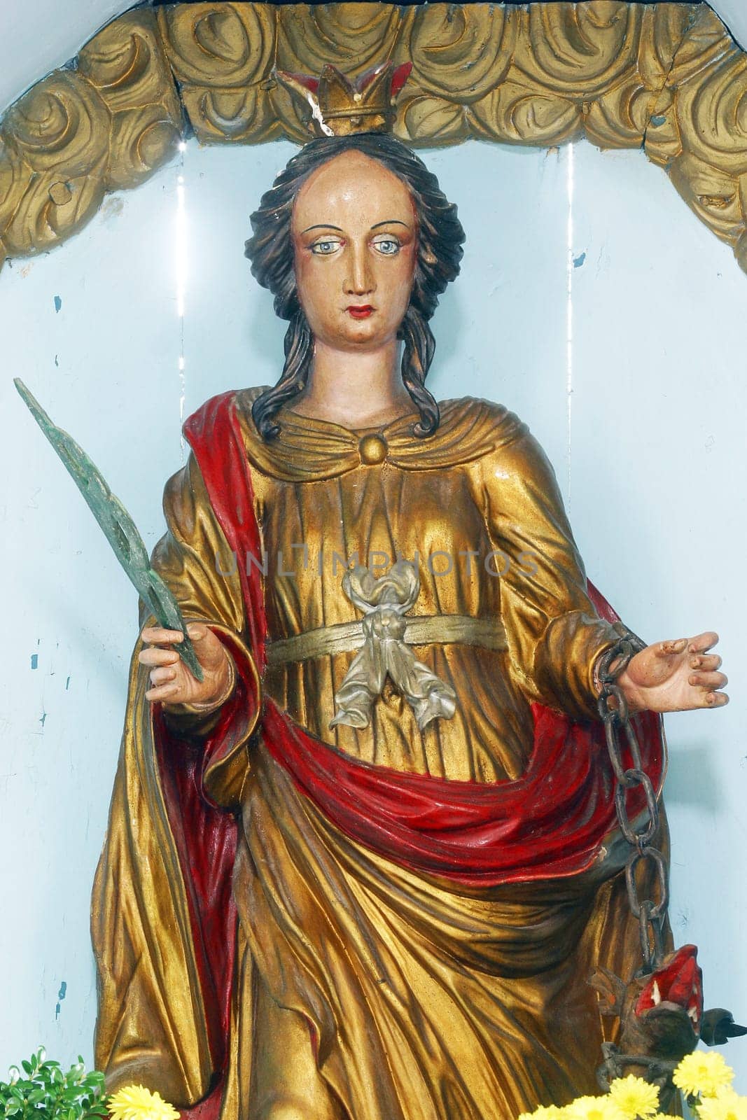 Saint Margaret statue on the main altar in the chapel of Saint Margaret in Lenisce, Croatia