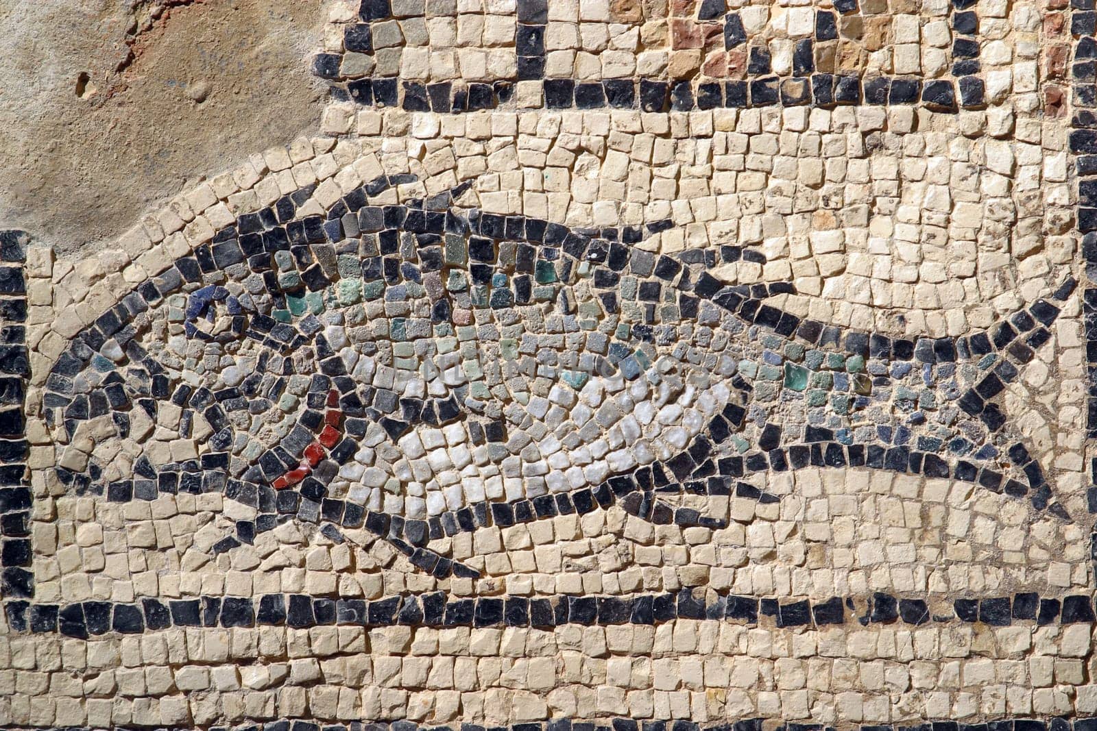 Fish, Christian symbol, mosaic in Euphrasian Basilica in Porec, Croatia