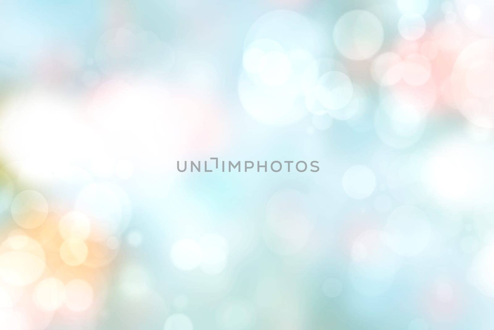 Abstract blurred fresh vivid spring summer light delicate pastel yellow pink orange turquoise bokeh background texture with bright circular soft color lights. Beautiful backdrop illustration.