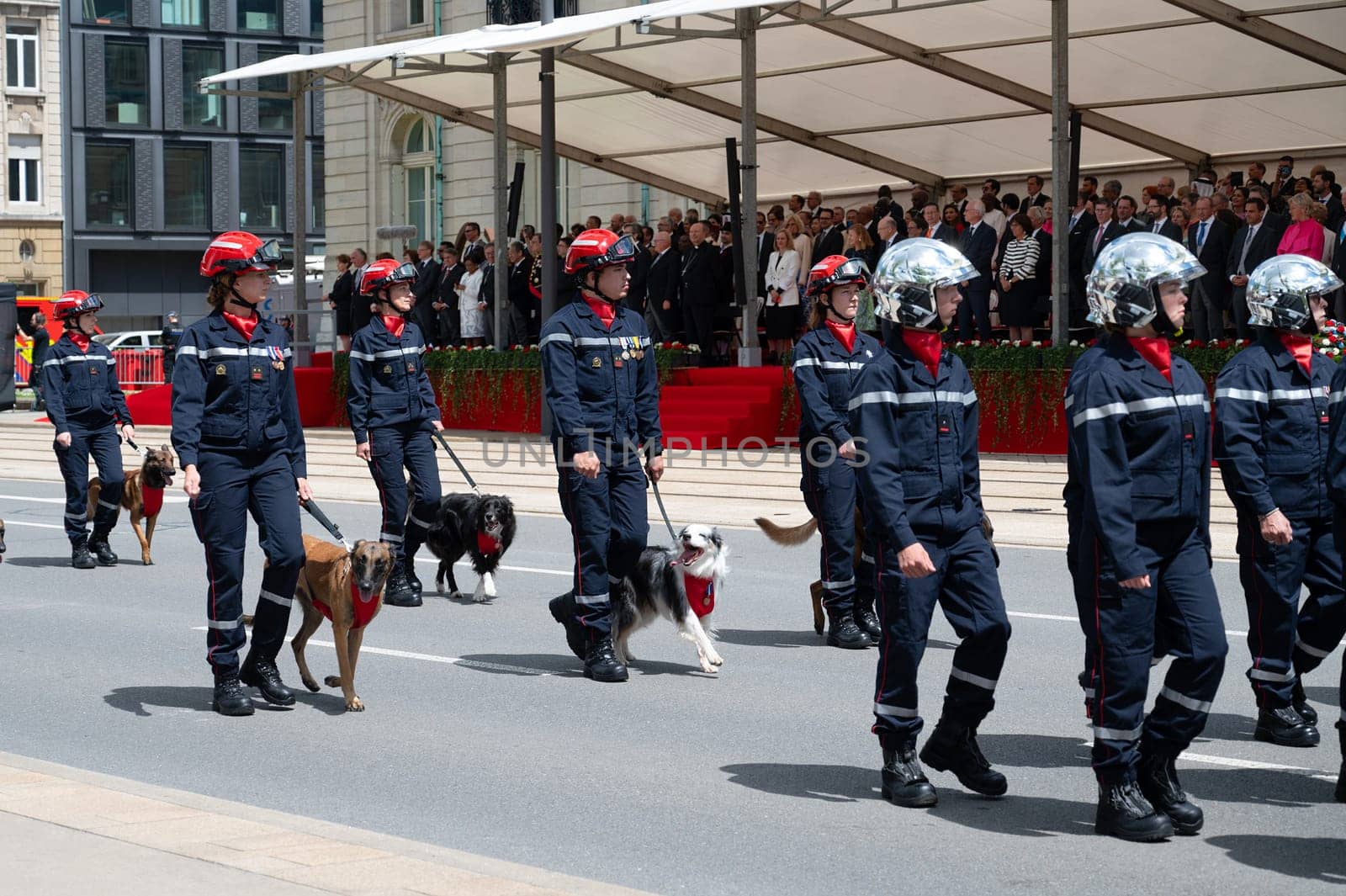 National Day Luxembourg, celebration of the Grand Duke´s birthday, military parade with luxembourgish army, police, fire department, rescue service and armed forced, Luxembourg city, 23.06.2024