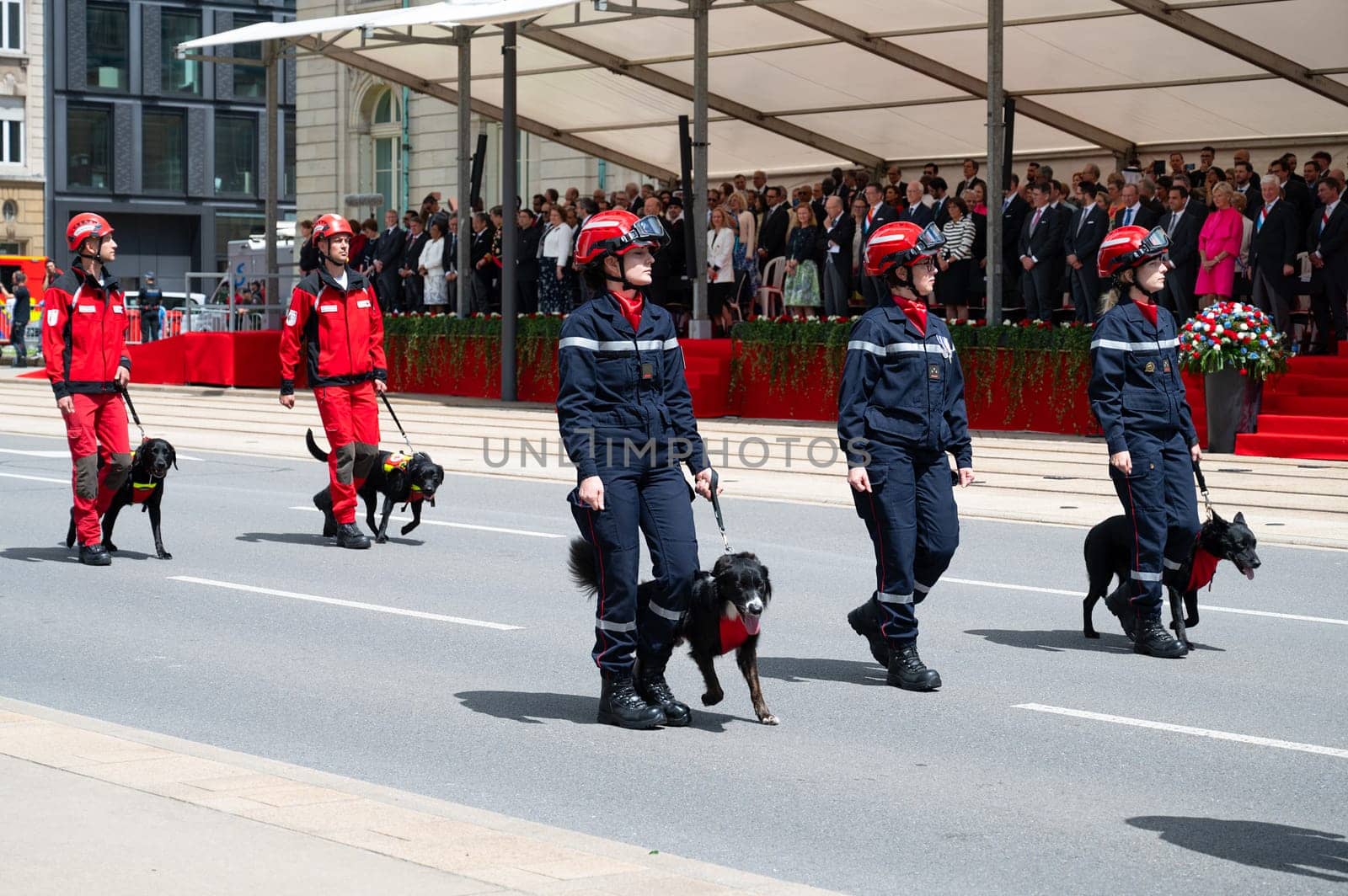 National Day Luxembourg, celebration of the Grand Duke´s birthday, military parade with luxembourgish army, police, fire department, rescue service and armed forced, Luxembourg city, 23.06.2024