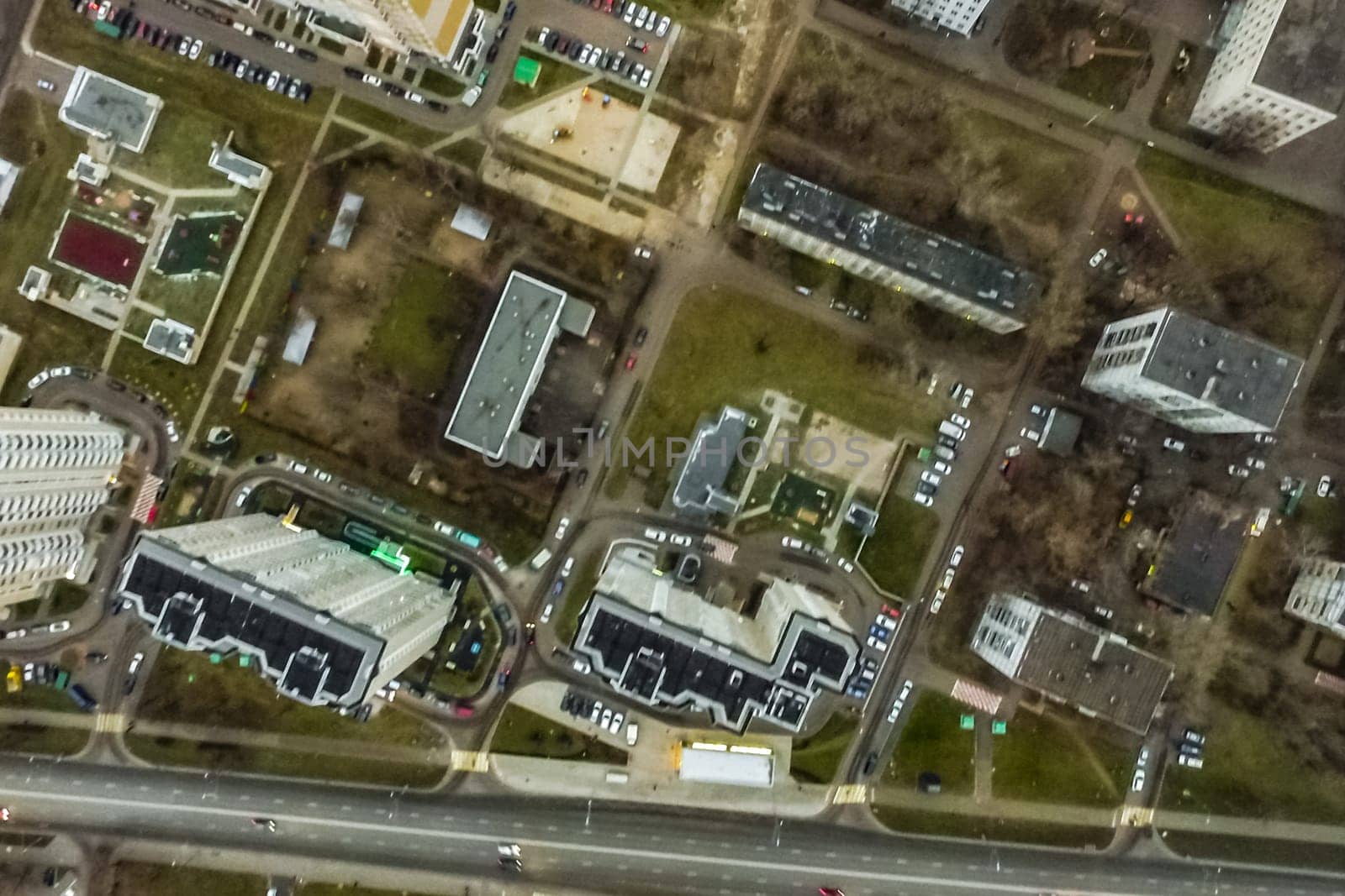 Top view of the city of Moscow, buildings and roads and other infrastructure of the city. Cityscape view from above.