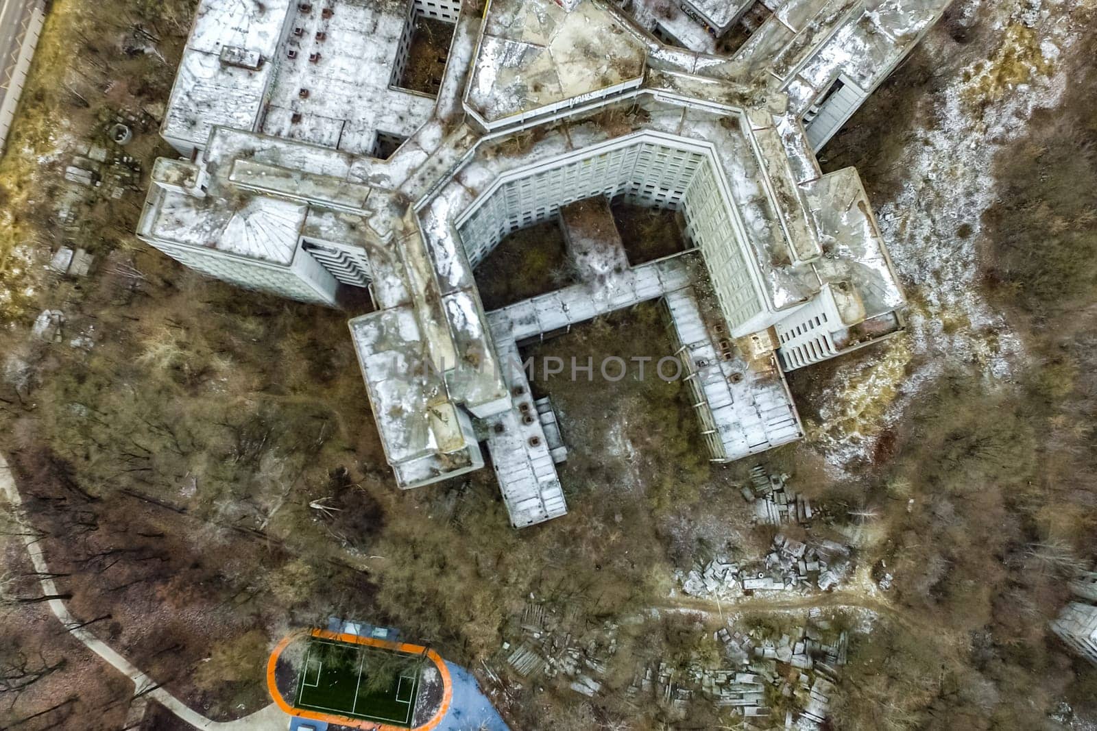 Top view of the city of Moscow, buildings and roads and other infrastructure of the city. Cityscape view from above.