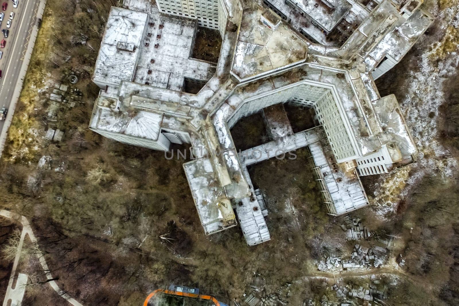 Top view of the city of Moscow, buildings and roads and other infrastructure of the city. Cityscape view from above.