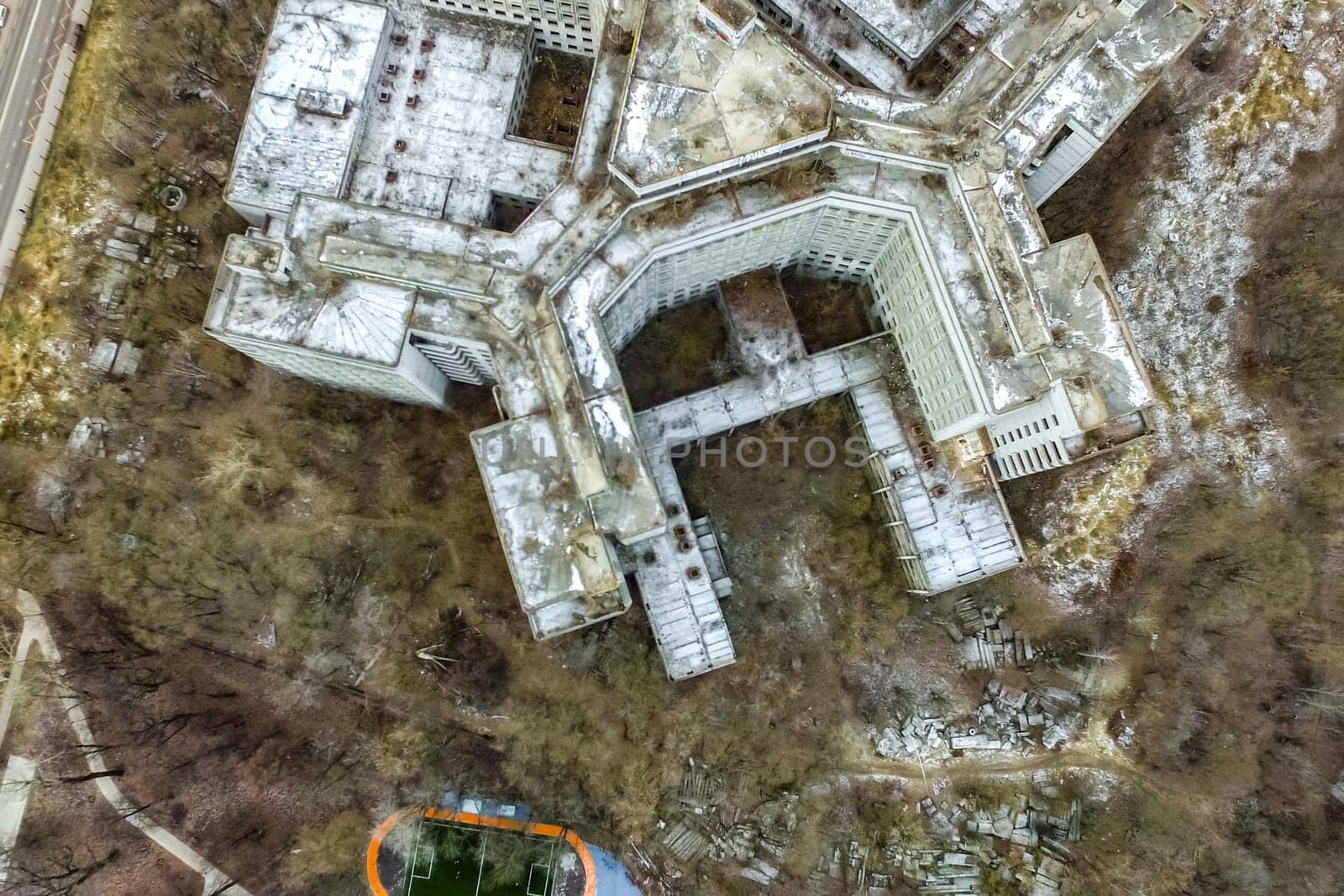 Top view of the city of Moscow, buildings and roads and other infrastructure of the city. Cityscape view from above.