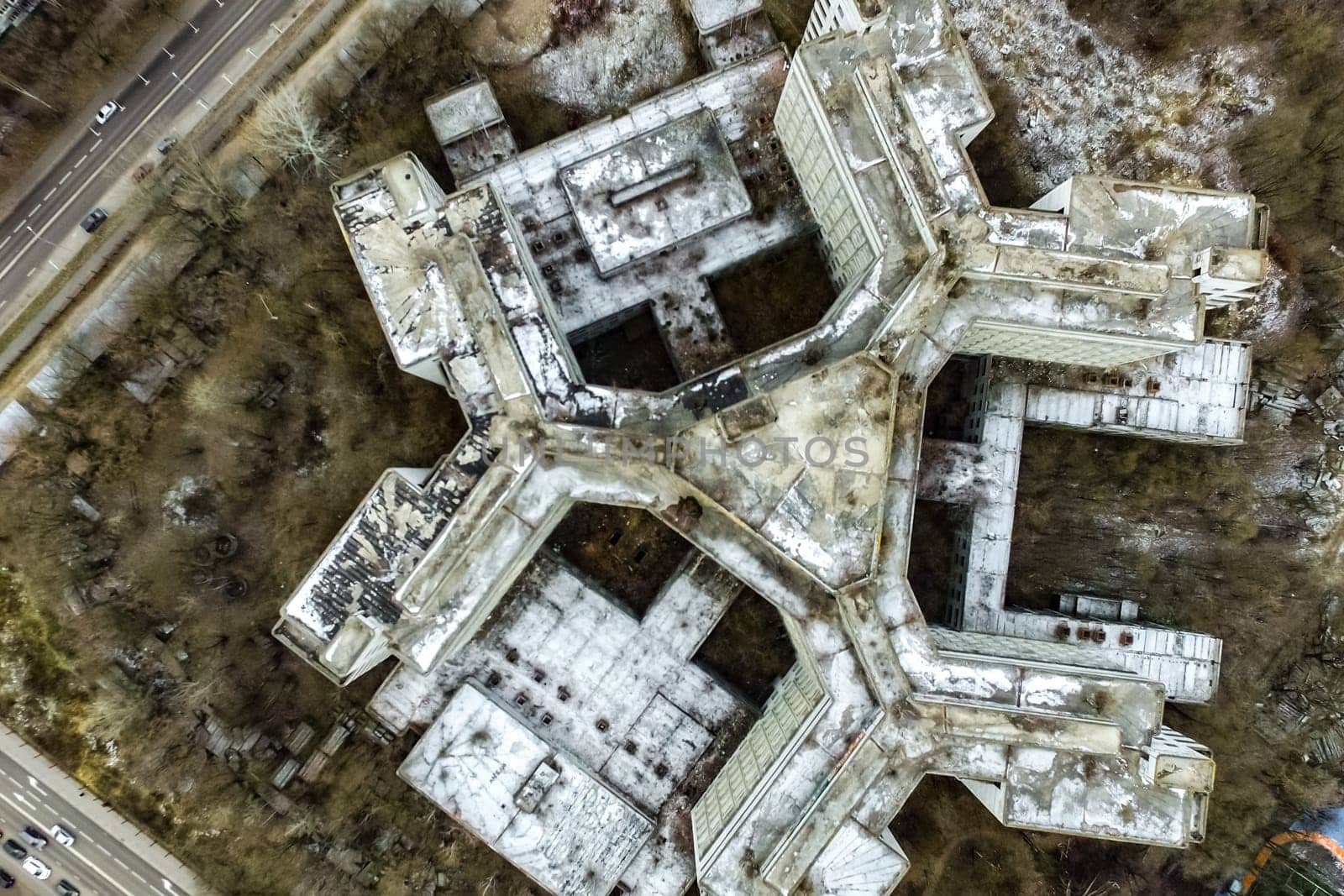 Top view of the city of Moscow, buildings and roads and other infrastructure of the city. Cityscape view from above.