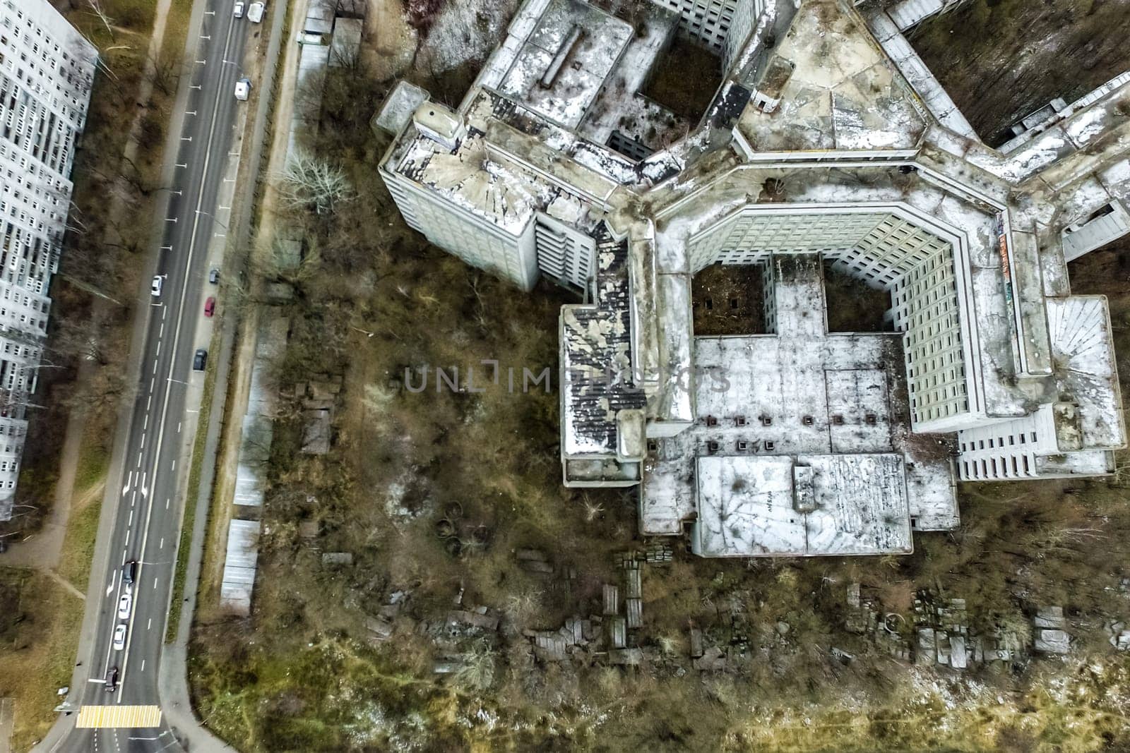 Top view of the city of Moscow, buildings and roads and other infrastructure of the city. Cityscape view from above.