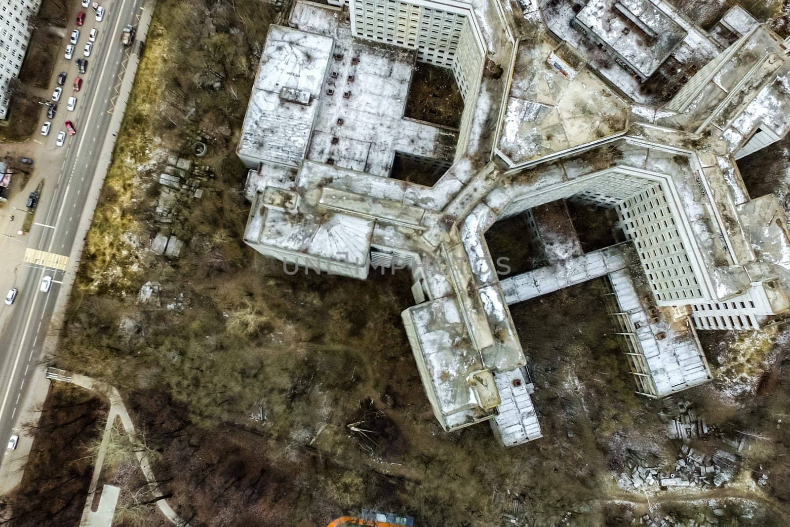 Top view of the city of Moscow, buildings and roads and other infrastructure of the city. Cityscape view from above.
