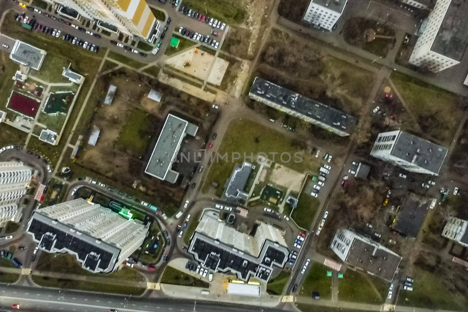 Top view of the city of Moscow, buildings and roads and other infrastructure of the city. Cityscape view from above.