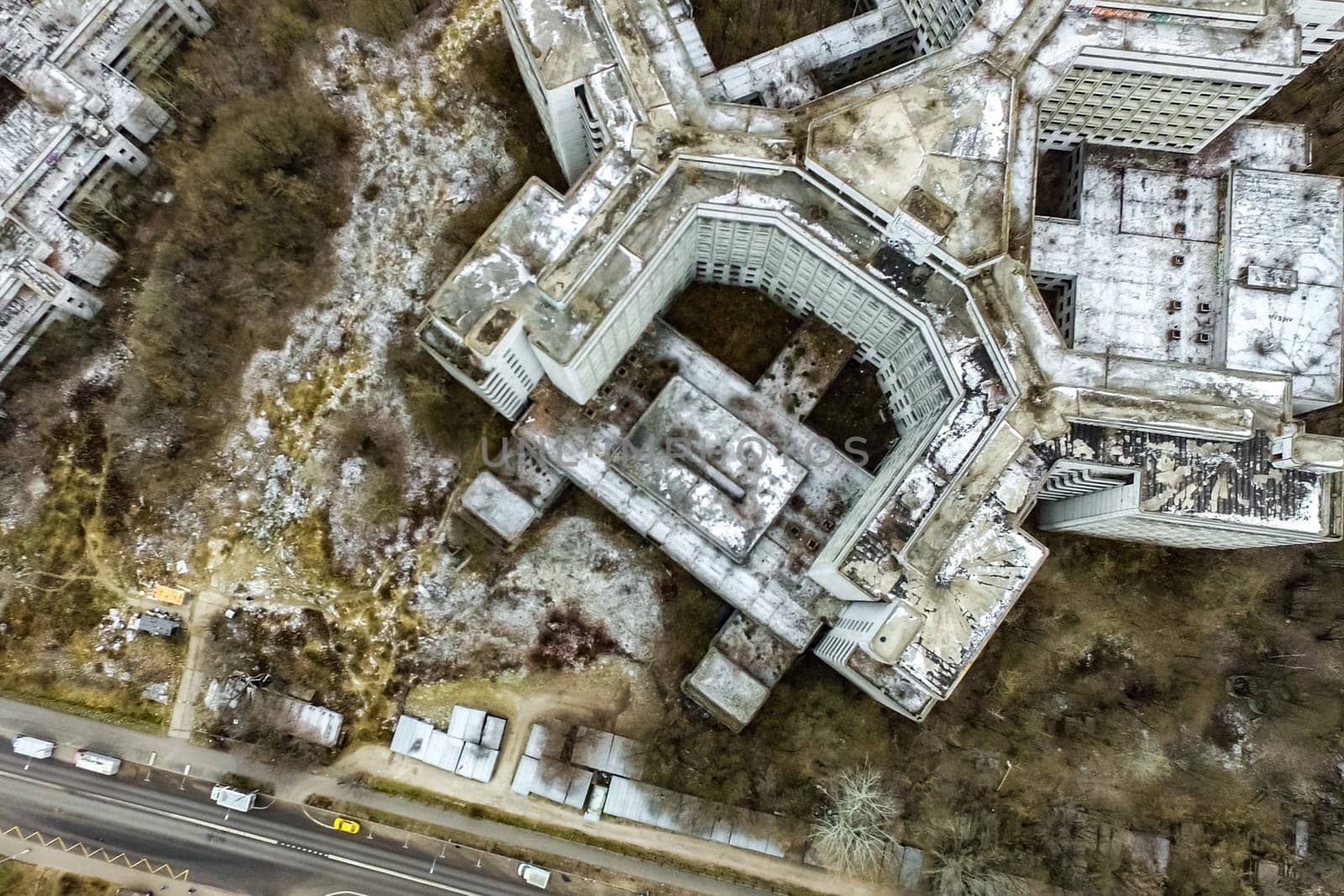 Top view of the city of Moscow, buildings and roads and other infrastructure of the city. Cityscape view from above.