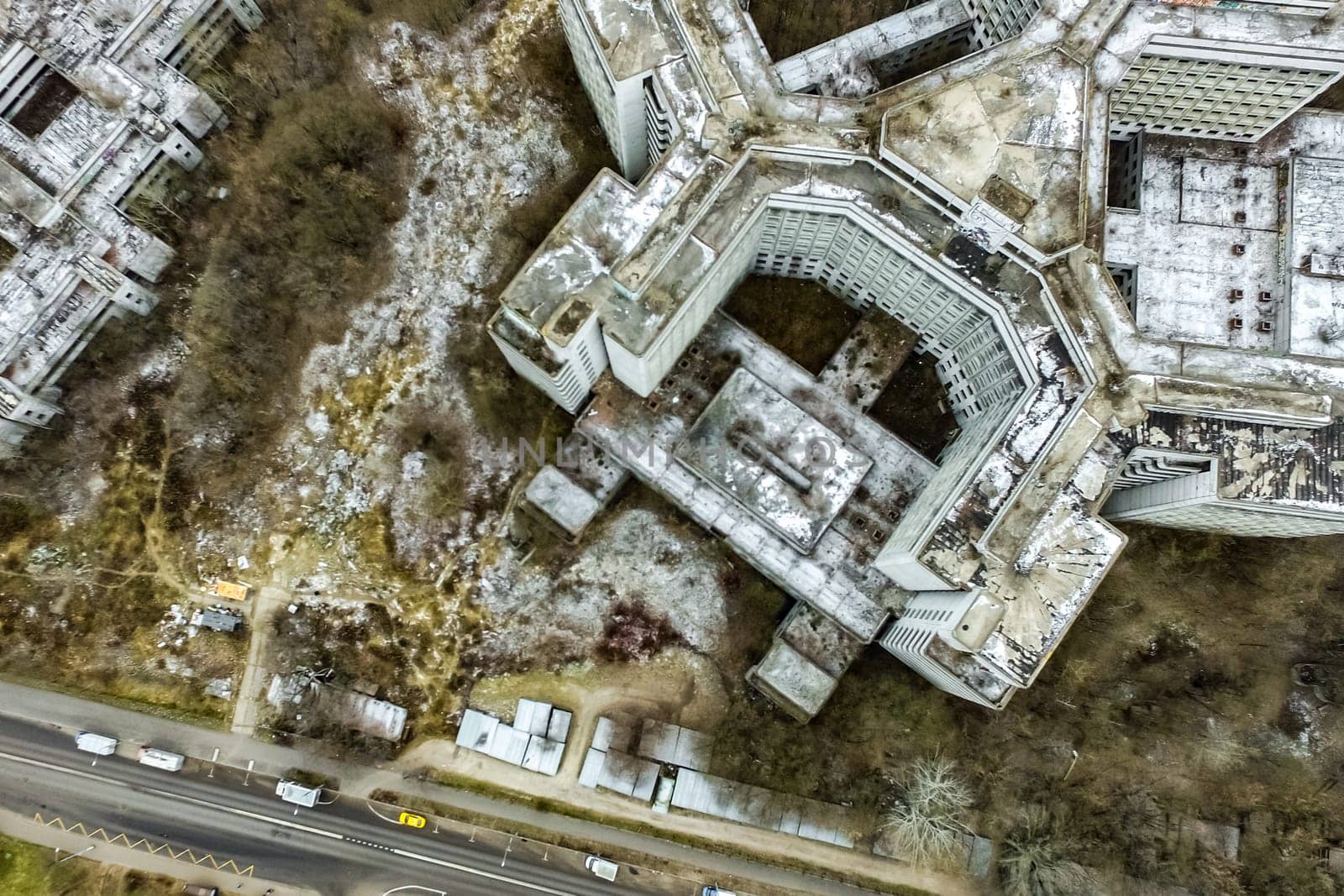 Top view of the city of Moscow, buildings and roads and other infrastructure of the city. Cityscape view from above.