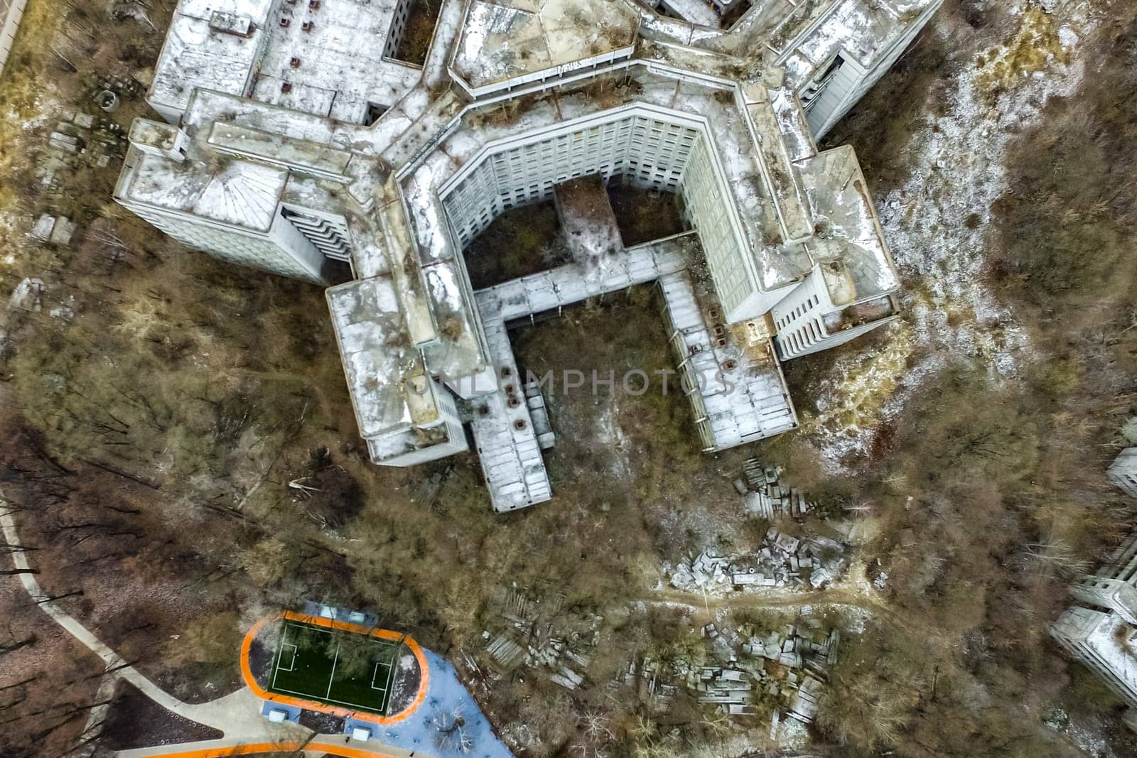 Top view of the city of Moscow, buildings and roads and other infrastructure of the city. Cityscape view from above.