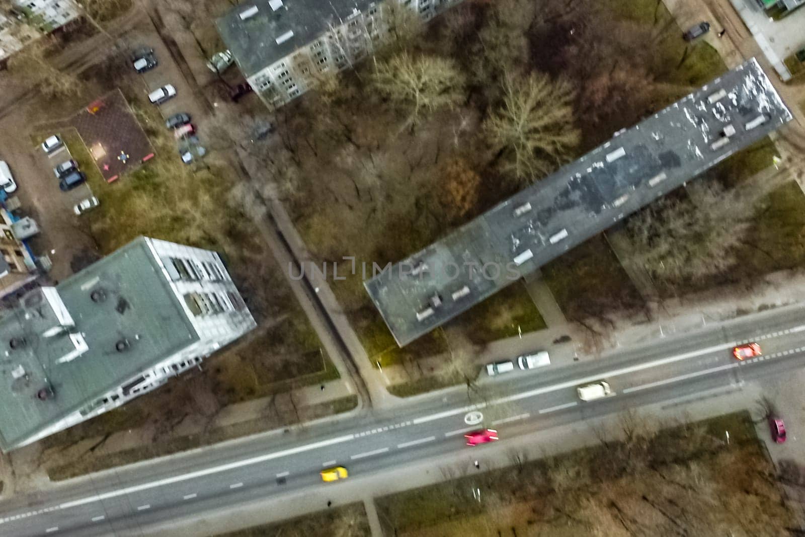 Top view of the city of Moscow, buildings and roads and other infrastructure of the city. Cityscape view from above.