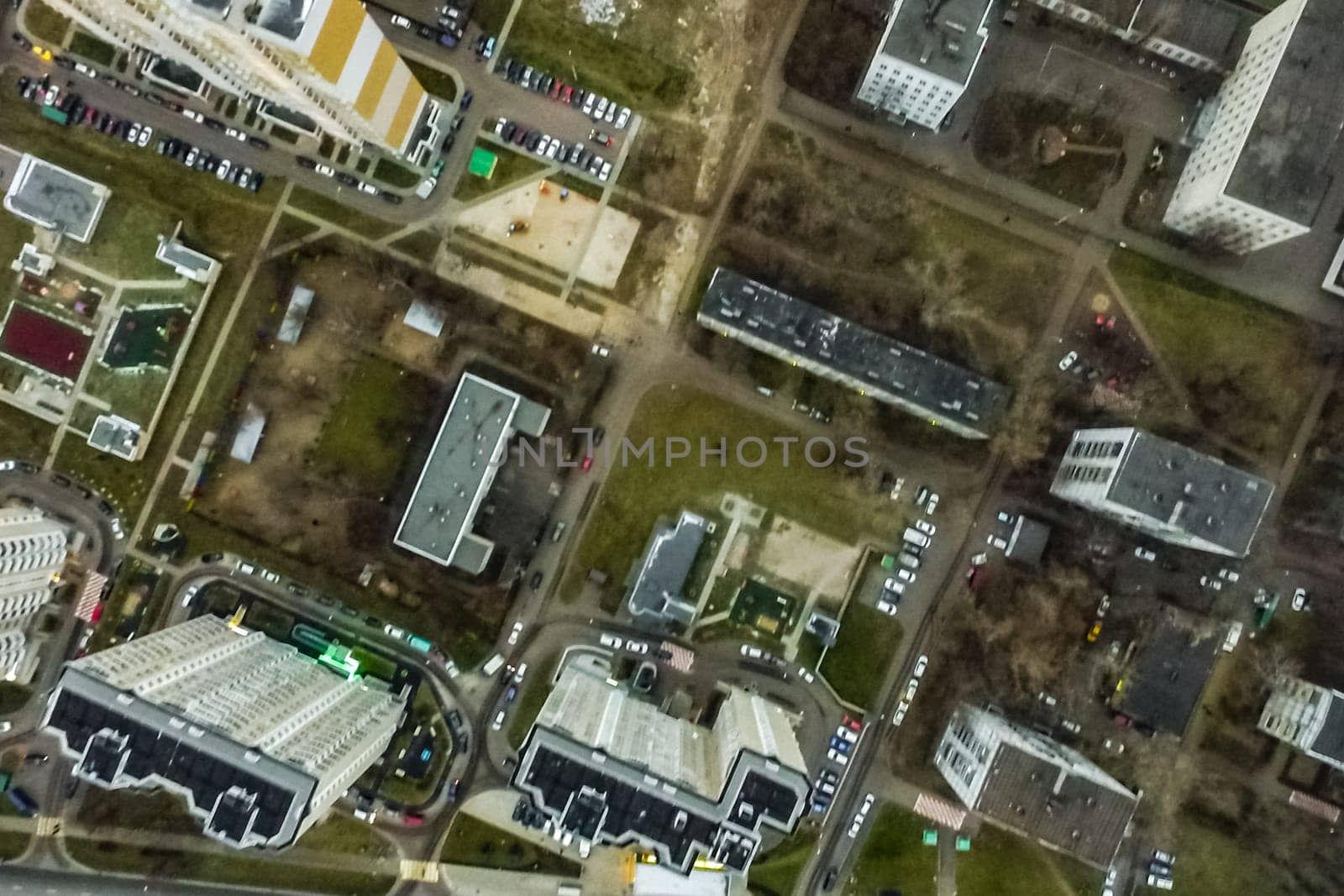 Top view of the city of Moscow, buildings and roads and other infrastructure of the city. Cityscape view from above.