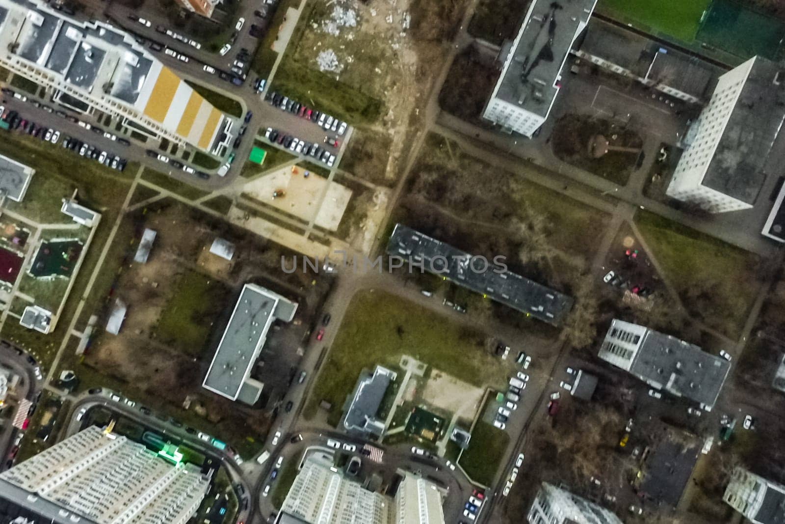 Top view of the city of Moscow, buildings and roads and other infrastructure of the city. Cityscape view from above.