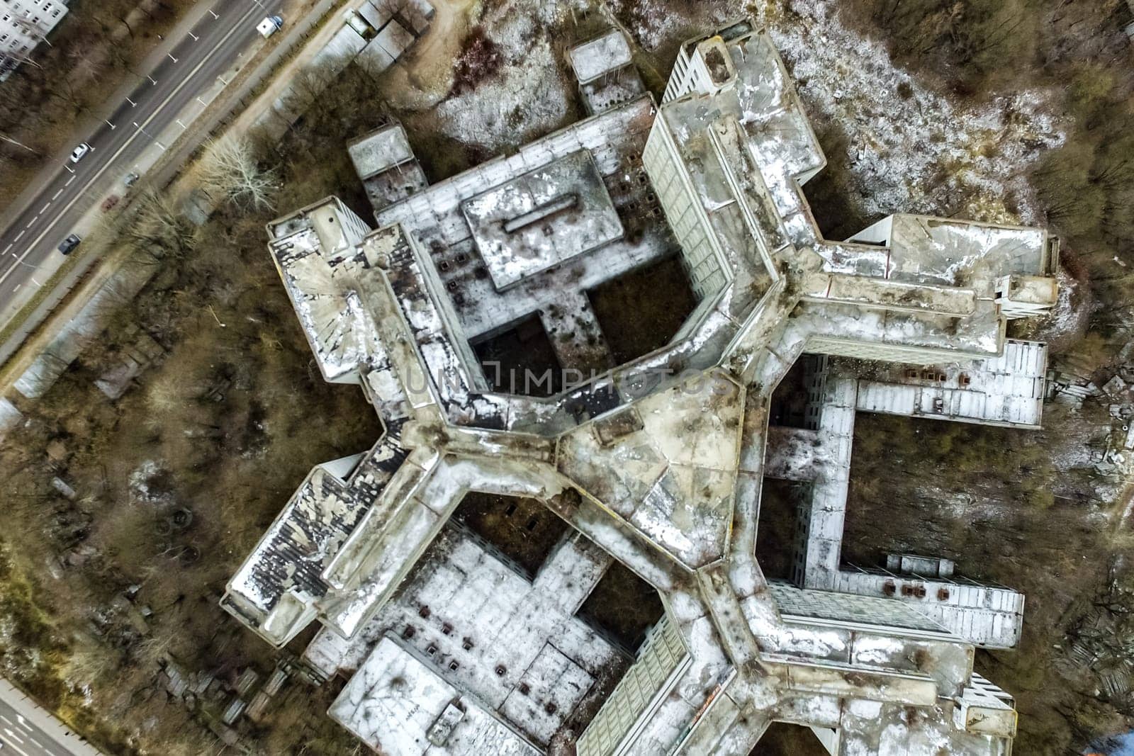 Top view of the city of Moscow, buildings and roads and other infrastructure of the city. Cityscape view from above.
