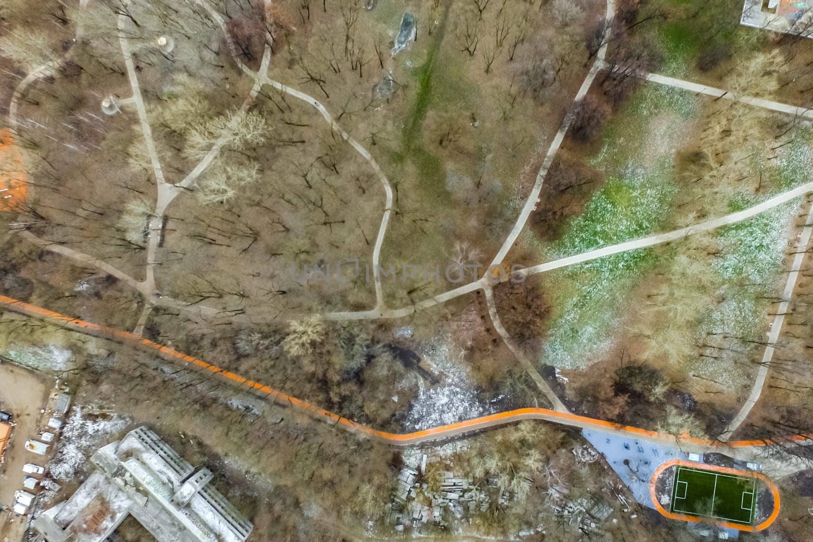 Top view of the city of Moscow, buildings and roads and other infrastructure of the city. Cityscape view from above.