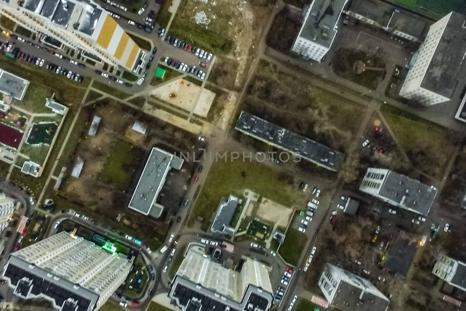 Top view of the city of Moscow, buildings and roads and other infrastructure of the city. Cityscape view from above.