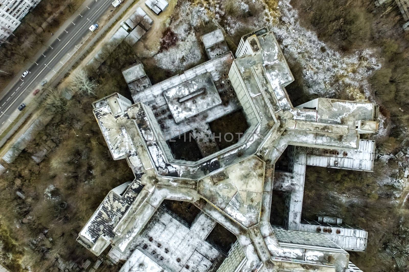 Top view of the city of Moscow, buildings and roads and other infrastructure of the city. Cityscape view from above.