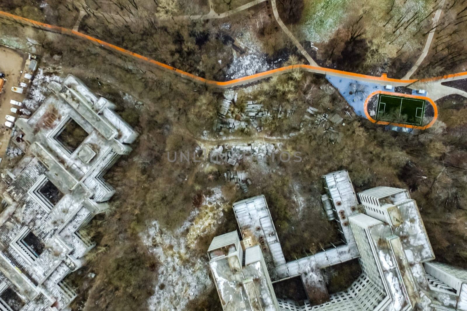 Top view of the city of Moscow, buildings and roads and other infrastructure of the city. Cityscape view from above.