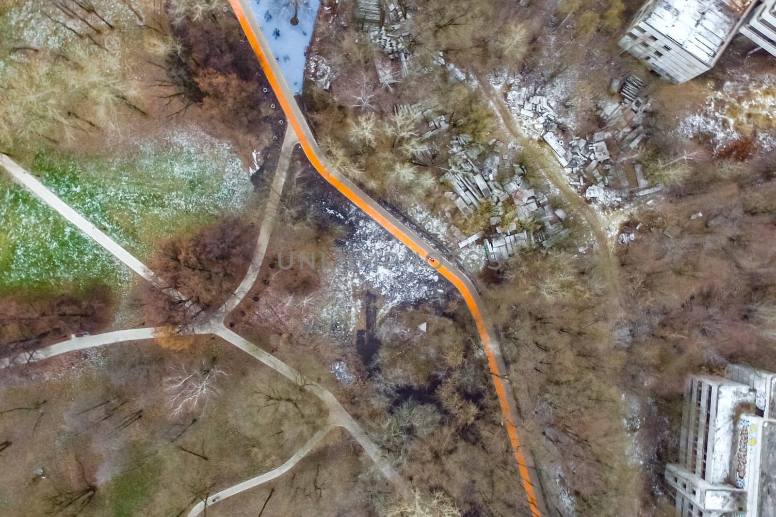 Top view of the city of Moscow, buildings and roads and other infrastructure of the city. Cityscape view from above.