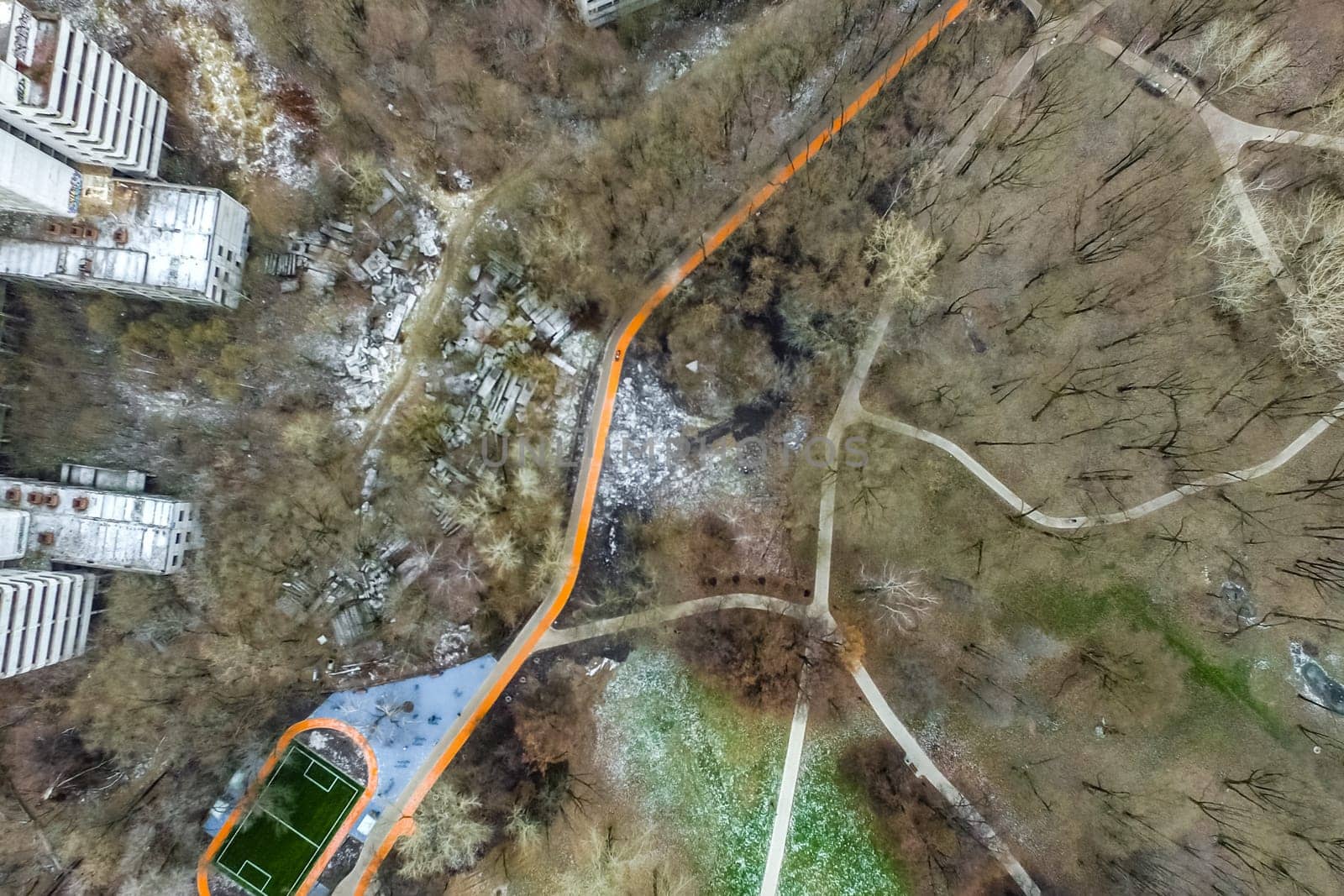 Top view of the city of Moscow, buildings and roads and other infrastructure of the city. Cityscape view from above.