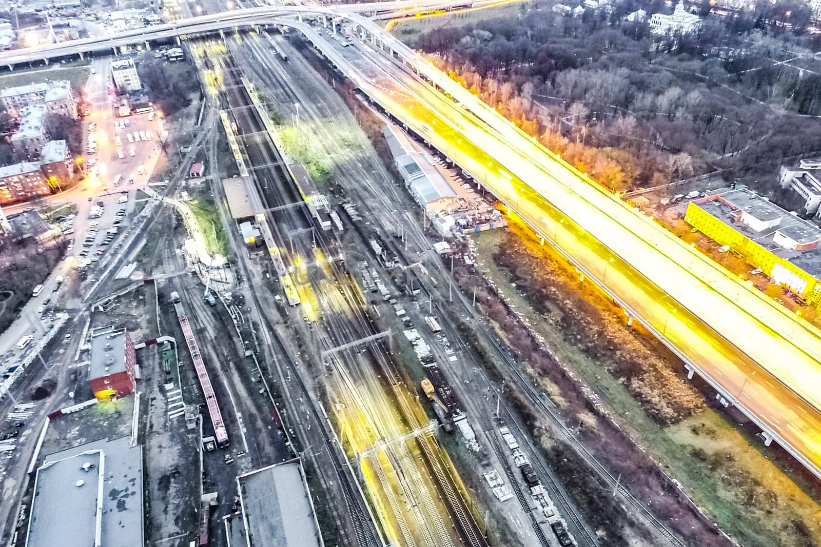 Top view of the city of Moscow, buildings and roads and other infrastructure of the city. Cityscape view from above.