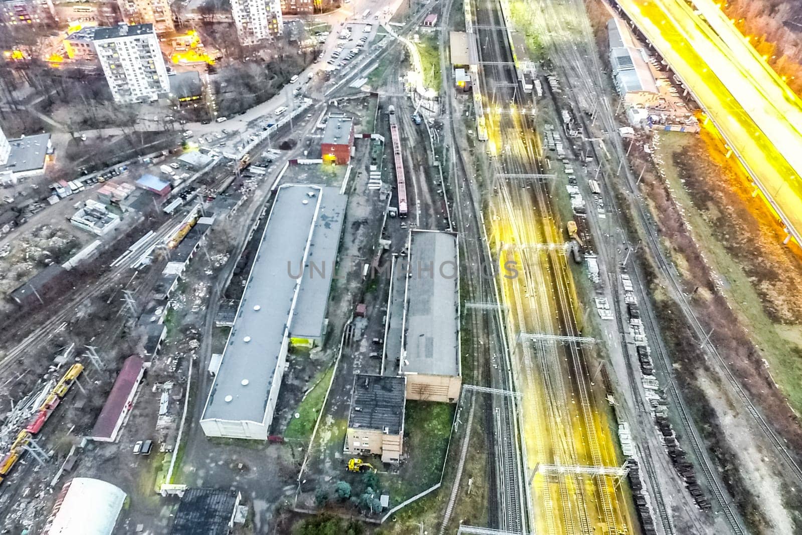 Top view of the city of Moscow, buildings and roads and other infrastructure of the city. Cityscape view from above.
