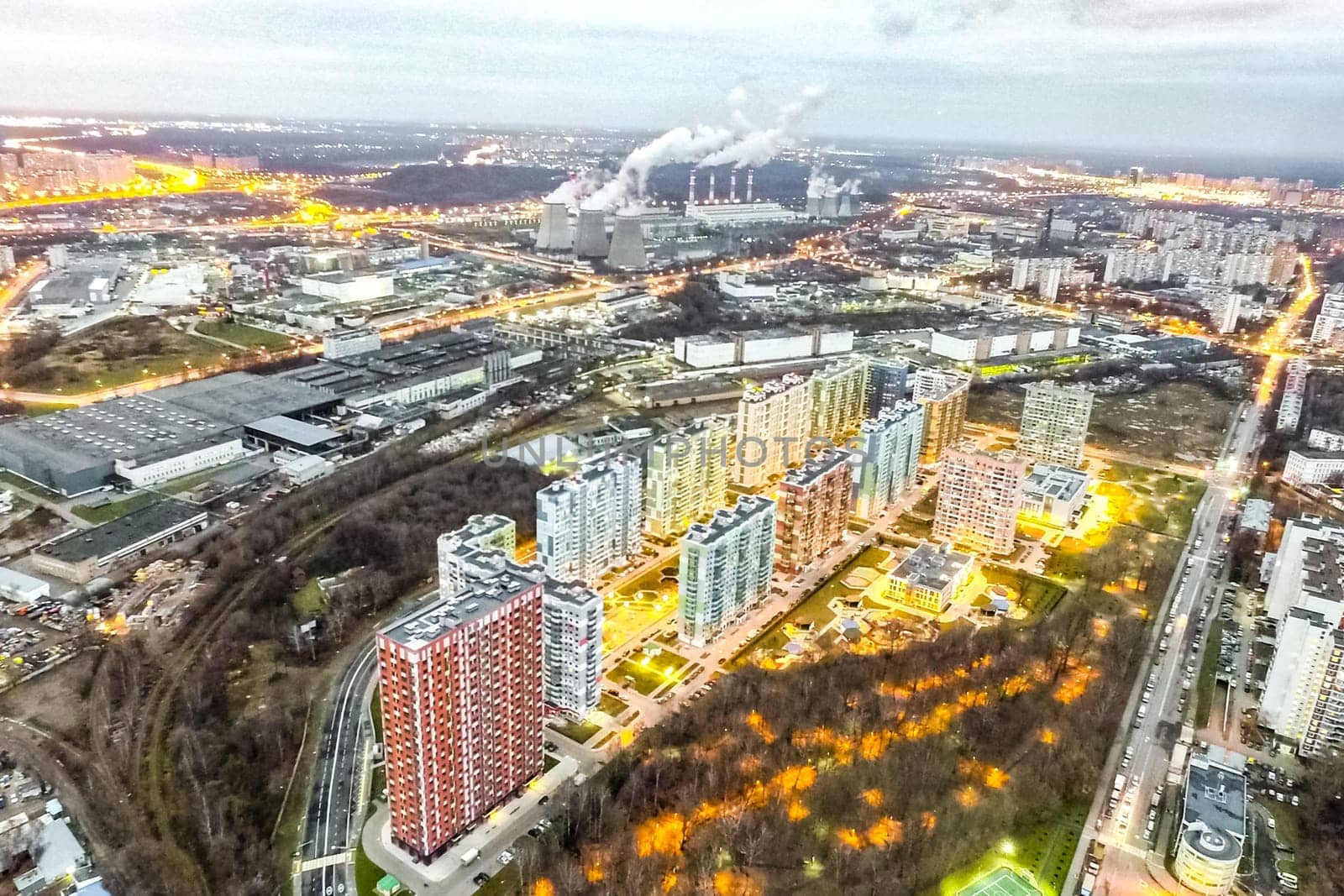 Top view of the city of Moscow, buildings and roads and other infrastructure of the city. Cityscape view from above.