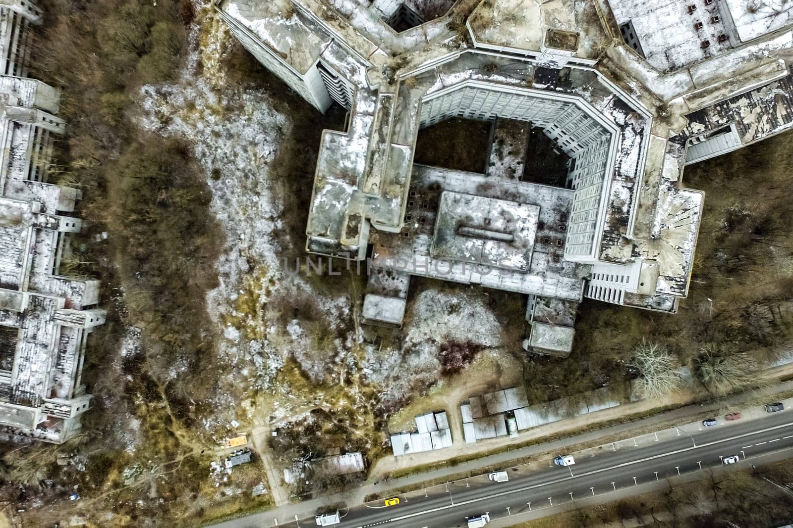 Top view of the city of Moscow, buildings and roads and other infrastructure of the city. Cityscape view from above.