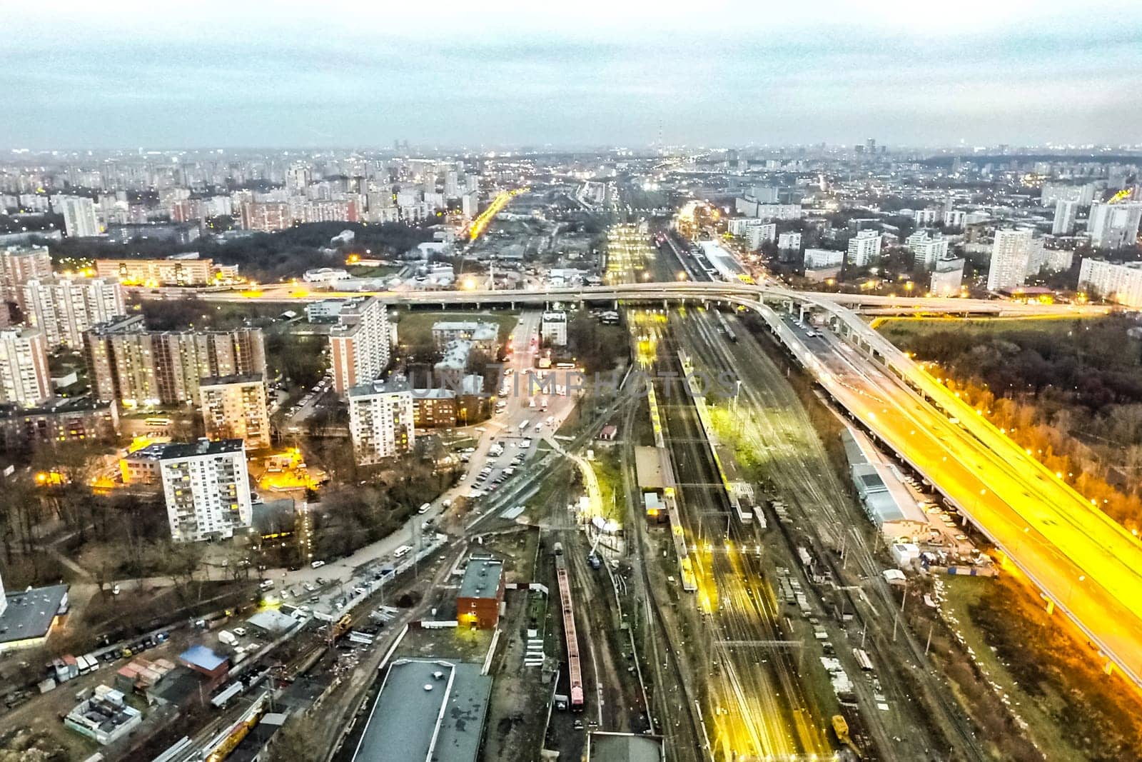 Top view of the city of Moscow, buildings and roads and other infrastructure of the city. Cityscape view from above.