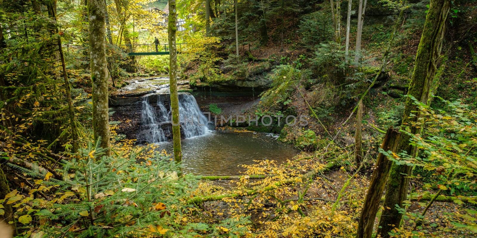 Waterfall river wieslauf with forest in Germany autumn