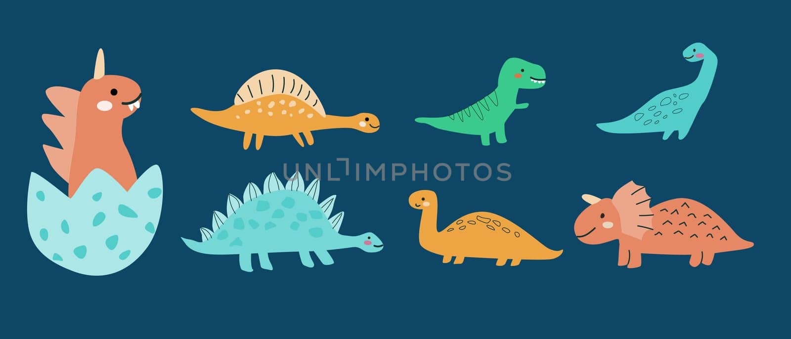 Childrens dinosaurs set, baby animals background. Dinosaurs characters collection, bundle. Can used for stickers, posters. Doodle baby animals for kids design.