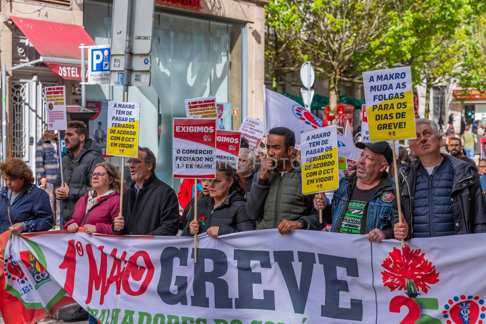 Porto, Portugal: May 1, 2024: Celebration and Protest of the May 1in Portugal, Labour Day, in Porto, Portugal