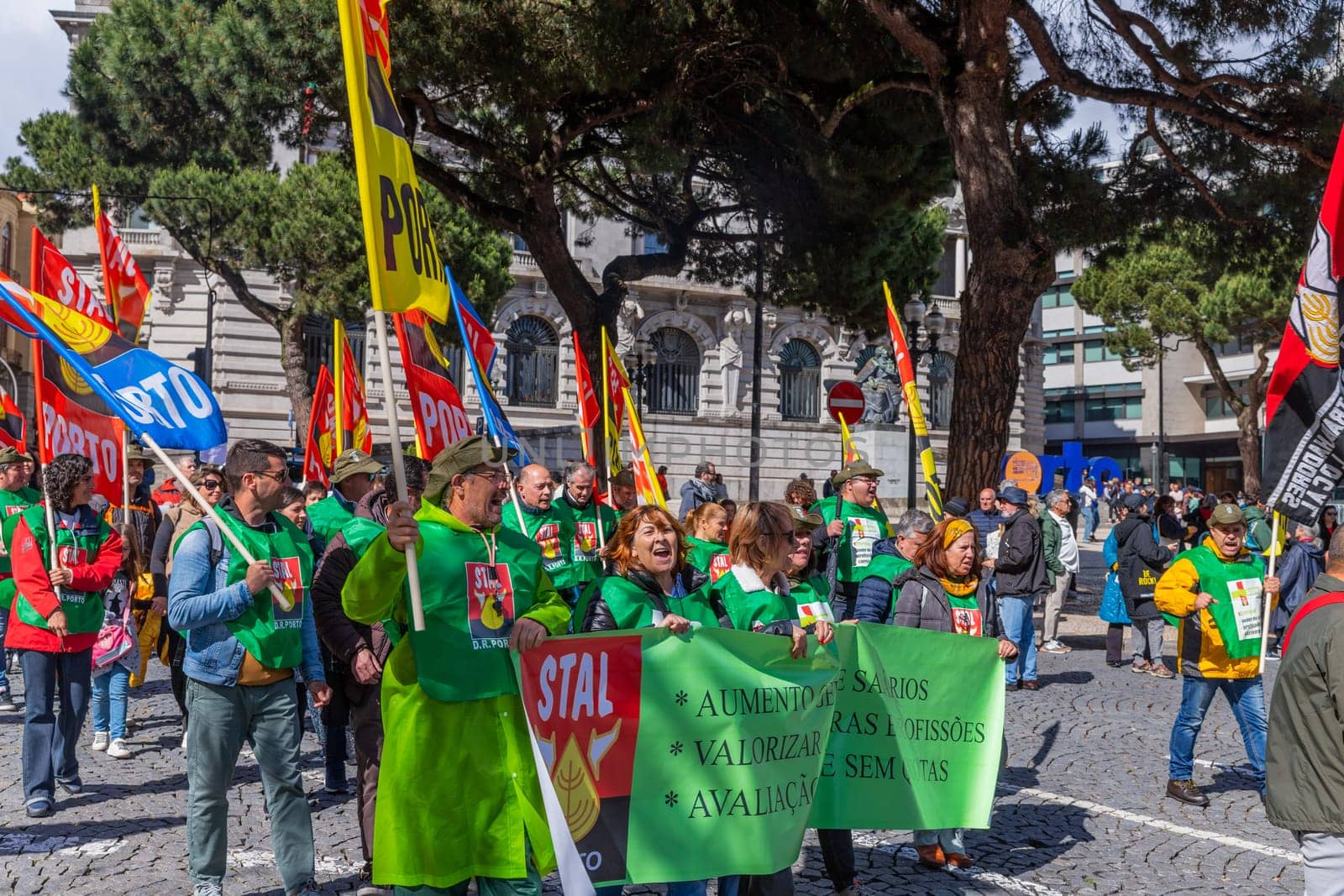 Porto, Portugal: May 1, 2024: Celebration and Protest of the May 1in Portugal, Labour Day, in Porto, Portugal
