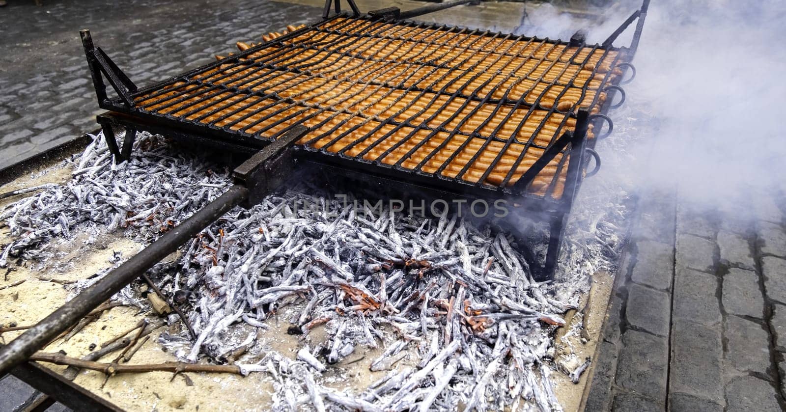Detail of grilled pork sausage, greasy food