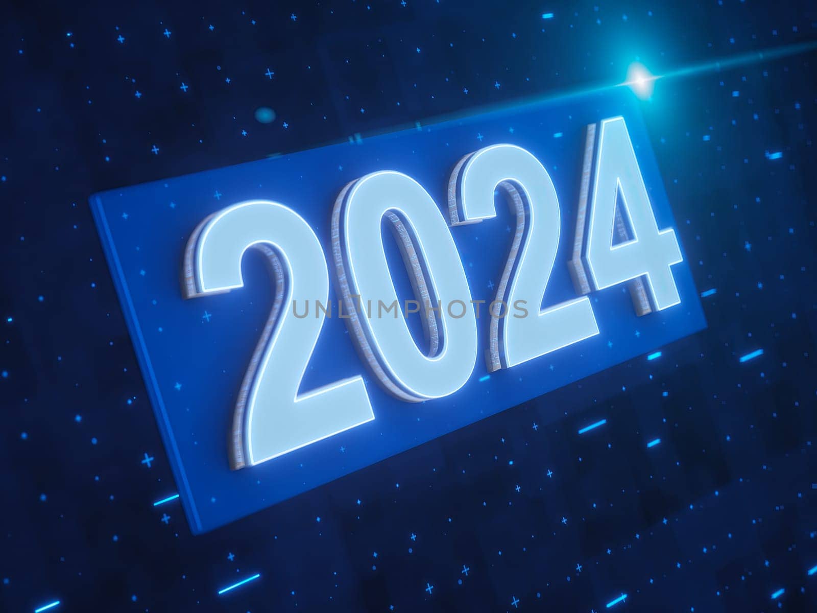 Abstract composition from different graphic elements and signboard 2024. 3d render.